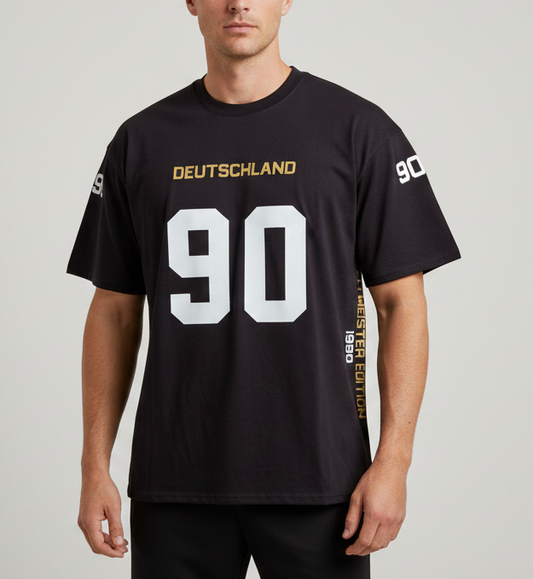 Baumwoll T-Shirt Deutschland WM 1990 schwarz American Football Style